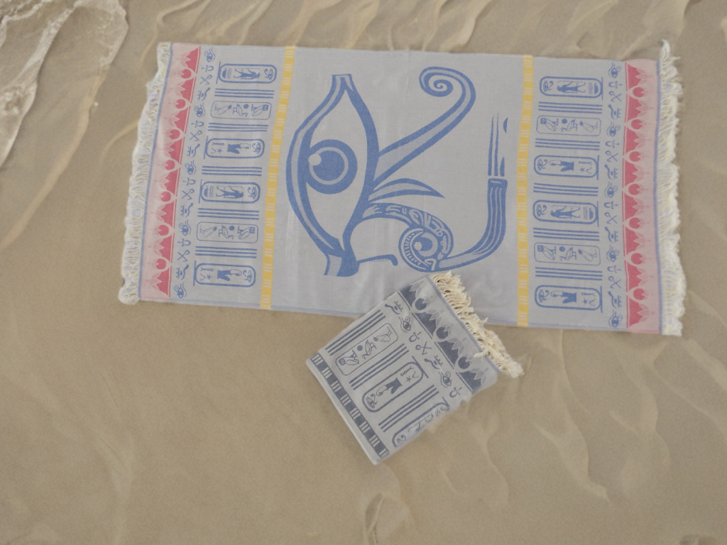 طقم من قطعتين بشكير قماش قطن بتصميم فرعوني رائع- مقاس 90*170 - الصورة 3
